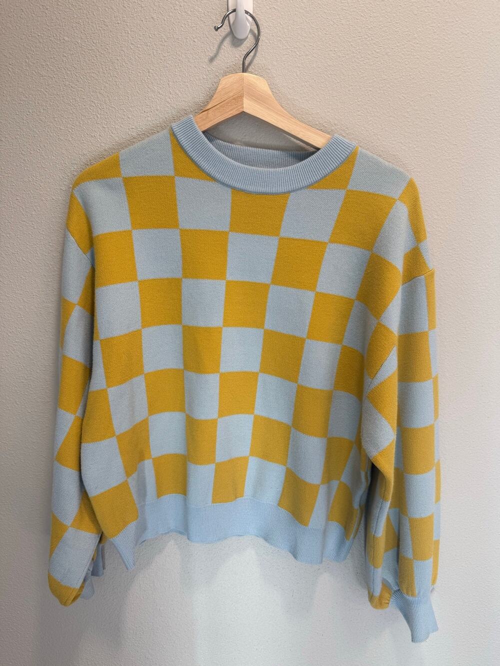 Lucca
blue and yellow checkered sweater